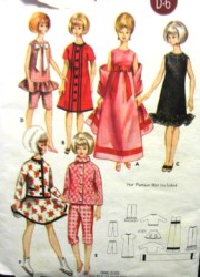 3761 Butterick 1960 BARBIE DOLL DRESS, PJ, PANTS,J ACKET, SKATE SKIRT PATTERN